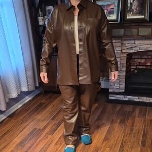 NWT Wilsons Leather Brown Faux Leather Two-Piece Set. PTP 23"ON A JACKET.